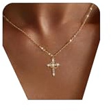 Aidenn Gold Cross Necklace with Crown for Women Cute 14k Gold Plated Crown Cross Pendant Necklaces Simple Diamond Gold Necklaces Faith Cross Jewelry First Communion Jewellery