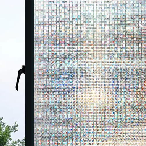 Eiauiuo 3D Fensterfolie Bunt Milchglasfolie Blickdicht Selbsthaftende Sichtschutzfolie Sonnenschutzfolie Ohne Klebstoff Anti-UV Fenster Dekor Folie für Zuhause Küche Badezimmer Schiebetüren Balkon Bar