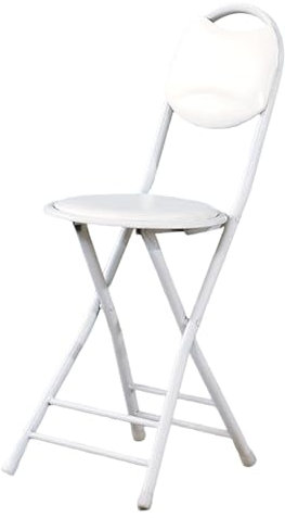 Sgabello da bar pieghevole portatile con schienale e manico, 45,7 cm, imbottito, pieghevole, per cucina, campeggio e uso all'aperto (bianco)