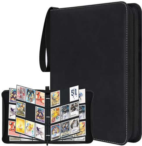 WISYOK Sammelkarten Album Groß, Sammelalbum 900 Karten mit 50 Seiten, Card Binder Schwarz aus Wasserdicht, Tragbarer Heft für Fussballkarten, Photocard, MTG, TCG