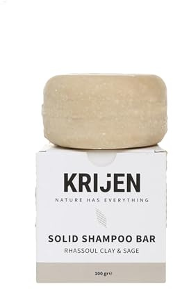 Krijen Vegan-fast schampo med salviaolja, svart kumminolja & vulkan Rhassoul-lera för torrt och hår – glans och fuktgivande, handgjord, fungerar i hårt vatten – 100 g
