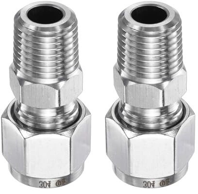 sourcing map - Juego de 2 acopladores de compresión de tubo de 8 mm de diámetro exterior x rosca macho NPT de 1/4 de acero inoxidable. Conector de tubo de compresión recta para aceite, gas, agua
