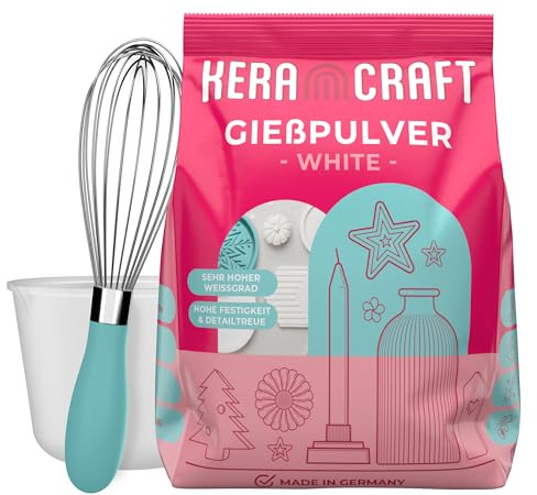 KERACRAFT Polvere per colata bianco 4,5 kg con tazza in silicone 1.000 ml e frusta - Polvere per rilievi bianco per progetti creativi