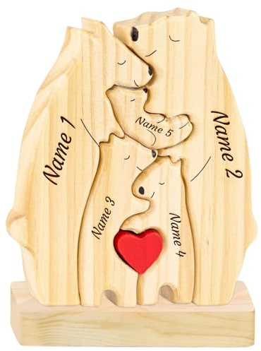 XSTZR Personalisierte Holz Namens-Puzzle Bären-Familienpuzzle mit Namen | Geschenk für Weihnachten, Muttertag, Geburtstag, Einzug | Dekoration für Mama, Papa & Familie (Der Bär 5)
