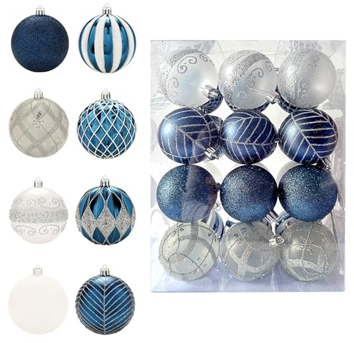 MORAINJAY 24 Pz Palline di Natale Blu, Addobbi Natalizi in Plastica Infrangibile, Ornamenti Appesi per Albero di Natale, Decorazioni Festive per Casa e Feste, 6 cm