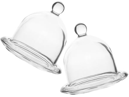 COLLBATH 2 Pezzi Alzata per Dolci in Vetro con Cupola Protettiva Trasparente Supporto per Dessert Freschi e Antipasti per Feste e Decorazioni Casa