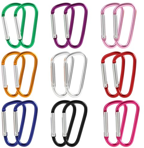 18 Stück Karabiner Bunt, Karabiner Klein Schlüsselanhänger, 4.5cm, Klein Schlüsselanhänger, Praktische Mini-Clips mit Federmechanismus für Outdoor & Alltag