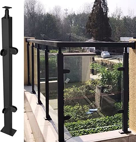 Ringhiera in vetro nero per scale e terrazze Square il System Antivento Connettore in acciaio inox 145 cm Balaustra Angolo Post per la sicurezza esterna