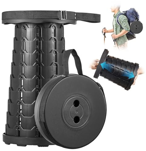 Yabano Portable Folding Stool, Lightweight & Sturdy Retractable Telescopic Stool, Collapsible Plastic Stool for Camping, Fishing, Hiking, BBQ, Outdoor & Indoor Use (Black)