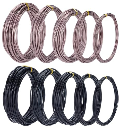 FINGERINSPIRE 10 Rolle 5 m/Rolle Aluminium Bonsai Trainingsdraht 5 Größen (1–3mm) Eloxierter Aluminium Basteldraht 2 Farben Bonsai Drähte Für Herstellung von DIY Schmuck Bonsai Training Dekoration