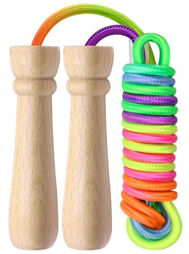 EOPUOZS Springseil Kinder, 280cm Verstellbare Seilspringen mit Holzgriff und Regenbogen-Springseil, Jump Rope Kinder für Fettverbrennung & springen Übung & Fitness Spiel