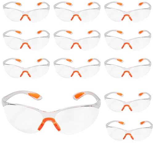 Yuannee Gafas Seguridad Trabajo,12PCS Gafas de Laboratorio Gafa de Proteccion Trabajo Transparentes Protección UV con Inserciones de Goma Anti-Caídas para Bricolaje Laboratorio
