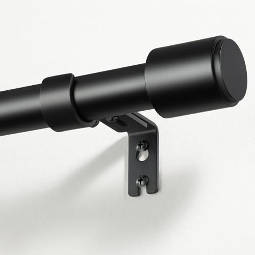 DEFYNEE Tringle à Rideaux 81-366 cm Noir Mat, Ø 25 mm Barre en Métal pour Rideaux à Œillets, Extensible, Idéal pour Chambre, Salon & Porte-Fenêtre