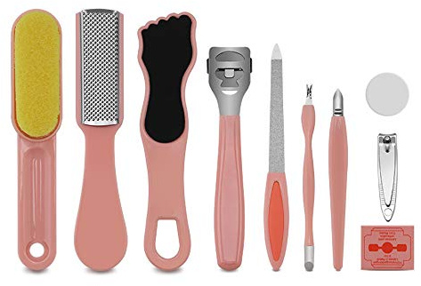 10 STÜCK Fußpflege-Set Edelstahl Fußfeile Hornhautentferner Fußraspel Nagelschere für tote Hautentfernung Fußpflegewerkzeuge Männer und Frauen Profi- Heimgebrauch Griff
