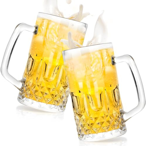 2 stycken 615 ml ölglas med handtag, återanvändbar ölmugg av glas, ölglaspresenter för män, kristallklara glasmuggar, perfekta ölmuggar för hem, fester, barer, restauranger, ölfester
