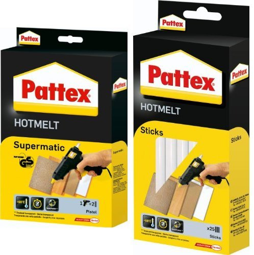 Pattex Heißklebepistole Supermatic + Patronen transparent 25 Sticks (PTK56)