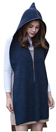 UK_Stone Einfarbig Gestrickt Kapuzenschal Schal Mütze Set für Mutter und Kinder (Erwachsene_Dunkelblau)