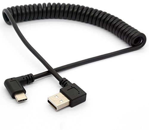 OpenII Coiled USB Type C Cable, Angled USB C to USB A 2.0 Extension Cord 90 Degree USB C Adapter Lead 1.5meter