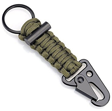 Paracord-Schlüsselanhänger, Armeegrün, Schlüsselring, Karabiner mit Feuerstein, Feueranzünder, Magnesium-Stab für Outdoor, Survival, Outdoor, Camping, Wandern (grün)