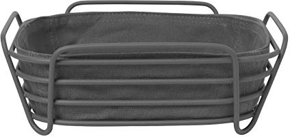 Blomus Brotkorb Schwarz S - Brotkörbchen aus pulverbeschichtetem Stahl und Baumwoll-Stofftasche, S: 20 cm