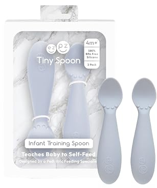 ezpz Tiny Spoon (2er-Pack in Zinn) – Löffel aus 100% Silikon für das Abstillen und Pürieren von Babys – entworfen von einem pädiatrischen Ernährungsspezialisten – ab 6 Monaten