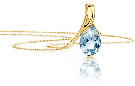 OROVI–Tropfen Halskette aus 9 Karat(375) Gelbgold/Weißgold mit Saphir/Smaragd/Topas/Amethyst/Aquamarin Gold Kette Damen Edelstein Anhänger in Tropfenform–Goldkette allergenfrei & handgemacht(45 cm)