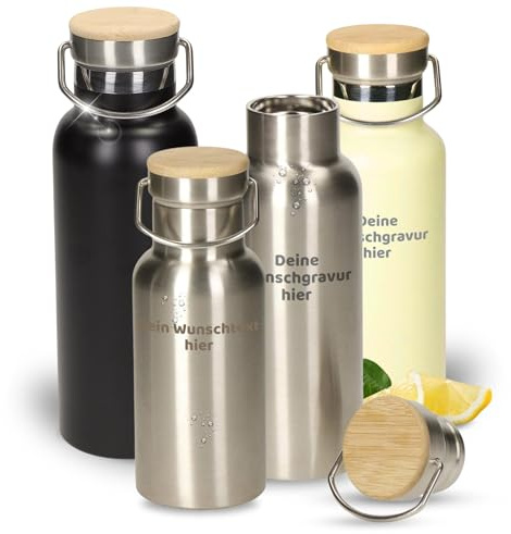 Edelstahl Trinkflasche personalisiert 350 ml - isolierte Thermosflasche | kalt und warm Getränke, Bottle, Flasche, Fitness, Sport, Gym, Wandern, Fahrrad, Schule, Arbeit, robust, Wasserflasche