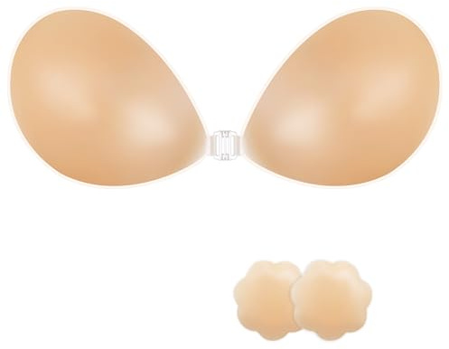 NONIO Adhesive Bra Strapless Sticky Invisible Push up Reusable Silicone The Best Off Backless Viscous for Women Nude
