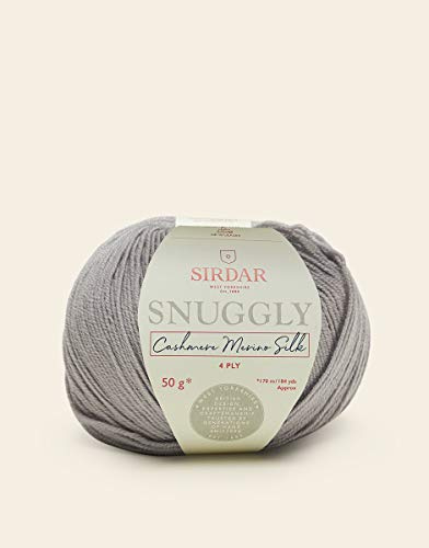 Sirdar Snuggly Cashmere Merino Silk 4-lagig, 75% extrafeine Merino, 20% Seide, 5% Kaschmir, Premium Garn zum Stricken und Häkeln, Silver Moon (306), 50g