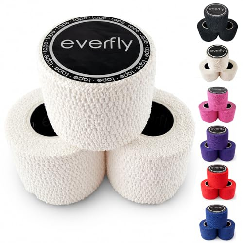EVERFLY Fingertape – 3 Rollen (5cm x 4,5m) – Finger Tape für Gewichtheben & Fitness – Selbstklebendes Sport Tape für Daumen & Hook Grip – Schutz vor Rissen & Blasen (3, Weiß)