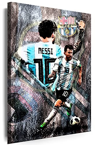 Julia-Art - Bilder Lionel Messi Fußball 80 x 60 cm Leinwandbilder XXL - 1 Teilige Wandbilder Kunstdrucke w-a-2064-15