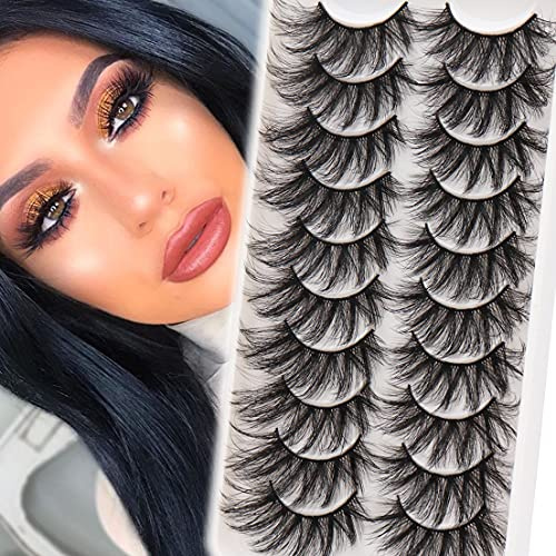 Veleasha Lashes Fluffy Wispy Faux Mink Eyelashes Criss-cross Falsche Wimpern 10 Paar Pack Falsche Wimpern für Frauen (6D60)
