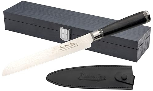 Katana Saya Pakkawood 20 cm Brotmesser, Japanischer 67-lagiger VG-10 Damaszener-Edelstahl, schwarzer Pakkaholzgriff, Küchenmesser