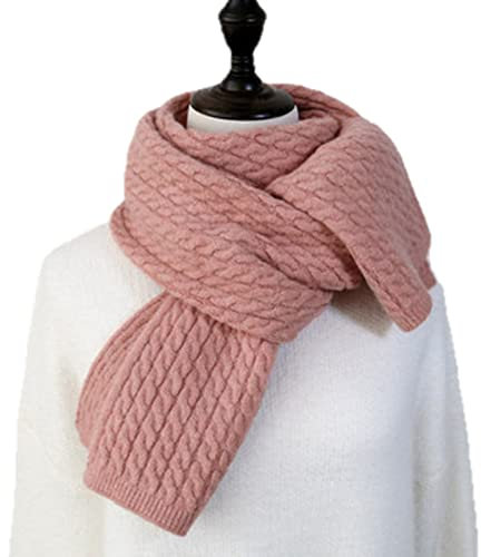 UKKO Schal Reine Farbe Twist Schal Frauen Herbst Und Winter Kaschmir Warm Strick Schal Lange Frauen Schal Kaschmirschal-Pink,One Size