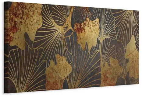 artgeist Acoustic Canvas Wall Art Print Abstract 47x16 in - 1pcs Picture with Acoustic Foam Sound Print Artwork Room Acoustics Soundproofing Leaves Plantas Texture Braun Like Painted b-A-0802-b-a