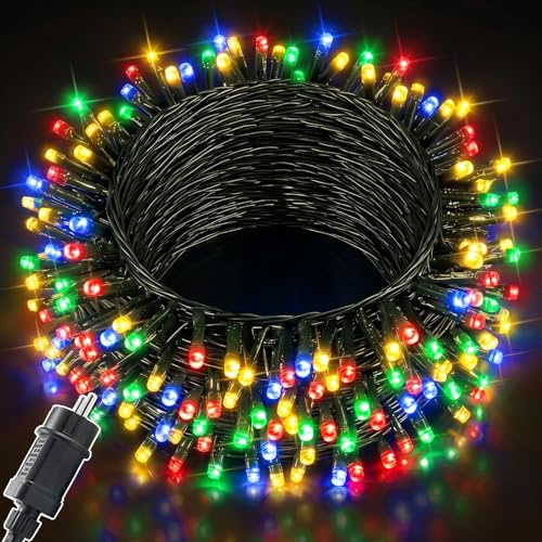 Meision Lichterkette Außen 10m 100LED, Lichterkette Innen mit 8 Modi Timer Speicherfunktion IP44 Wasserdicht, Lichterketten Außen Strom für Camping, Garten, Balkon deko, Bunt