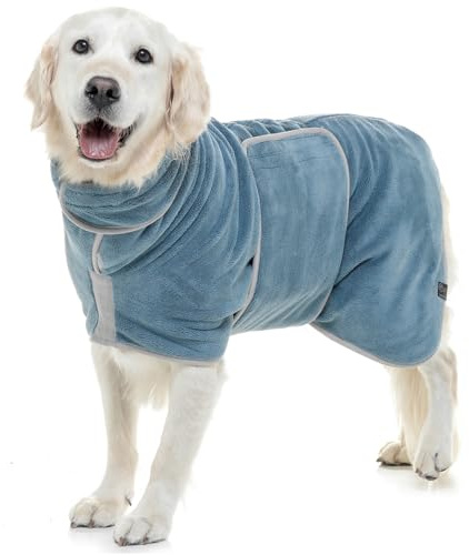 Lucky Paws® hundbadrock - Dubbellager & lyxigt mjuk hund badrock som torkar hunden utan krångel på några minuter, superabsorberande hundhandduk & badrock för hund i ett (XL, Petrolblå)