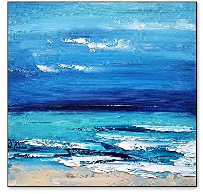 Handgemalte Acrylbilder, Blaue Textur Himmel Meereswellen Strandlandschaft Abstrakte Kunst Moderne Kunstwerke Gemälde Handgemalte Ölgemälde Auf Leinwand Wandkunst Für Wohnzimmer Schlafzimmer B