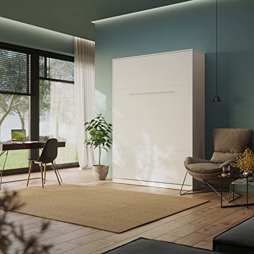 Schrankbett Standard 140x200 cm Vertikal Weiß mit Gasdruckfedern Wandklappbett fürs Wohnzimmer, Büro, Gästezimmer, Ferienwohnung