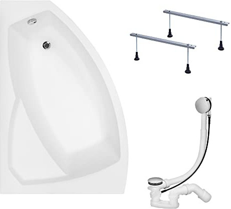 KOLMAN Badewanne RIMA Eckbadewanne 150x95 Links ohne Verkleidung, Ablaufgarnitur und Füßen Komplettset 3in1 Premium Original Acryl Wanne Siphon