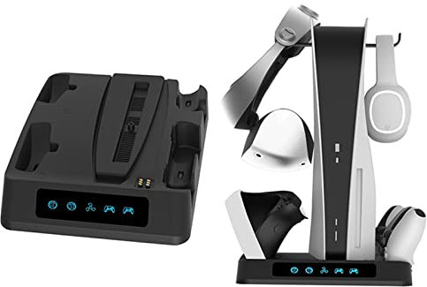HMHAMA Support de charge avec ventilateur de refroidissement, station de charge 4 manettes pour PS VR2/PS5, base de refroidissement pour console PS5 UHD/Digitial Edition
