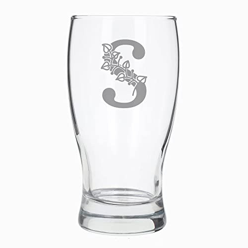 S - Vaso de cerveza grabado con inicial con monograma personalizado, vaso de pinta con inicial, regalo de cumpleaños para ella o él, regalo personalizado para ella o él, vaso de cerveza grabado con