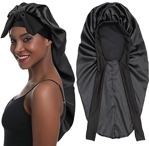 SENGTERM Lange Satin Haarhaube Mädchen seidige Mütze Damen Lange Satin Verstellbar Schlafmütze zum Schlafen Extra Große Satin Schlafmütze für Damen Lange Locken Haar
