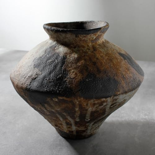 COZLIV Rusty Ceramic Vase, Wabi Sabi Decorative Pottery Flower Vase for Centerpieces, Table, Living Room, Bedroom, Bathroom, Retro Country Farmhouse Decor
