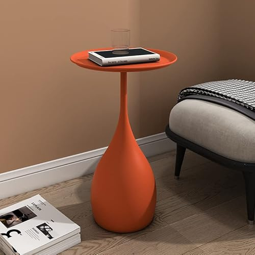 WRatx Tavolino in Metallo con Vassoio Superiore, tavolino Rotondo da caffè, tavolino da Divano, tavolino Moderno, Comodino per Camera da Letto, Facile Montaggio (Arancione B)