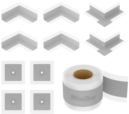 Isolbau 105G Bandset - Dicht-Set für den Innen und außen bereich inkl. 20 m Dichtband, 4x Innenecken, 2x Außenecken & 4x Wandmanschetten, Abdichtung Dusche Bad Küche Wand Wasserdicht