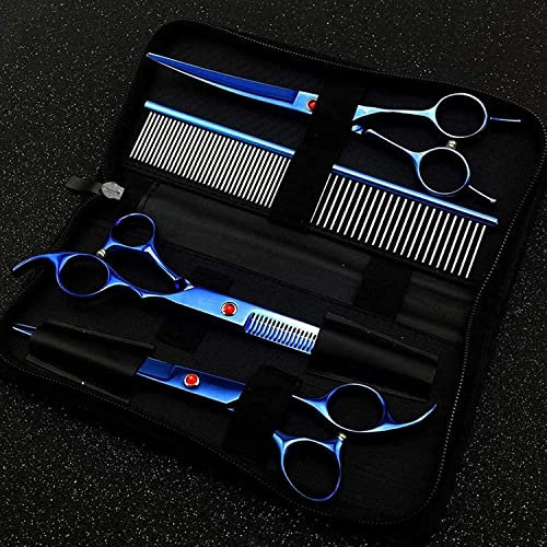 QUNINE Hundepflegescheren-Set, Haustierpflegeschere, Edelstahl, professionelle Hundescheren-Sets, geeignet für Zuhause, zum Schneiden, Gebogene Effilierschere mit Kämmen