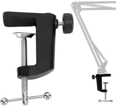 Tissting Desk Clamp Microphone, C Clamp Base Stand Aluminum Alloy Black 61mm Max Load 2kg Desk Table Mount Clamp 12mm Hole Diameter for Desktop Table Lamp