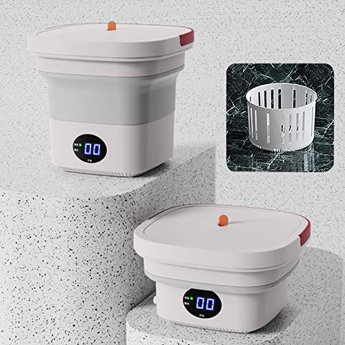 Foldable Mini Small Portable Washer Washing Machine, Mini Foldable Washer and Spin Dryer Small Foldable Bucket Washer, for Apartment, Laundry, Camping, RV, Travel, Underwear (Color : Pink)