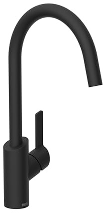 Bristan Maple Kitchen Tap, Black, MPL EFSNK BLK | Swivel spout, Top fix EasyFit installation, Eco Start saves energy, Single lever, Kitchen mixer tap, Lifetime Cover